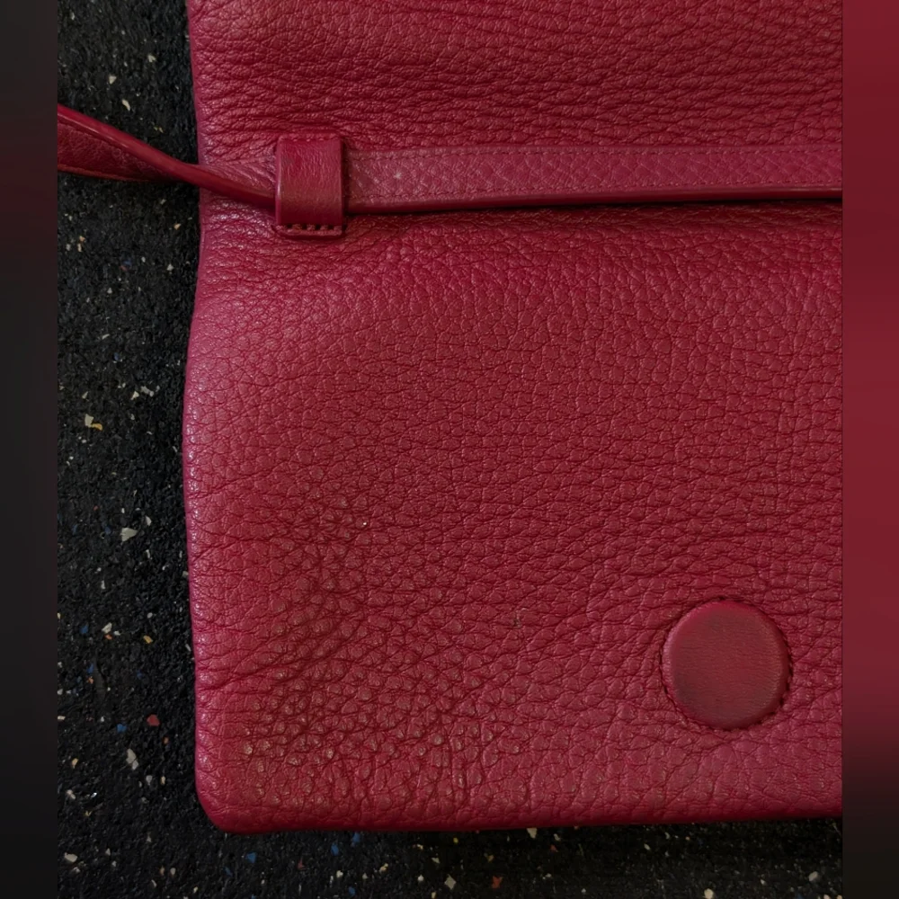 Tory Burch Mini Robinson Fold over Red Pebbled Leather Crossbody